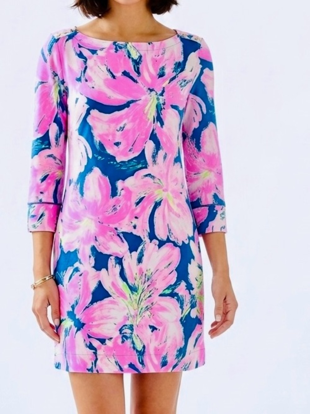 LILLY PULITZER Sophie UPF50 Neon Pink & Teal Knit Long Sleeve Mini Dress